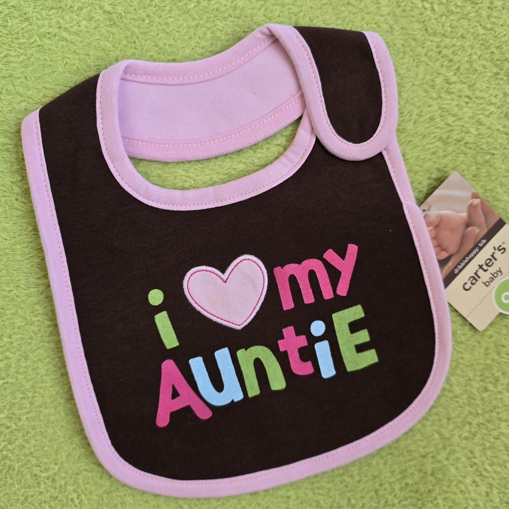 NWT  0-12M  BABY GIRL BIB Carters  Brown Pink  I Love My Auntie (Q3)
